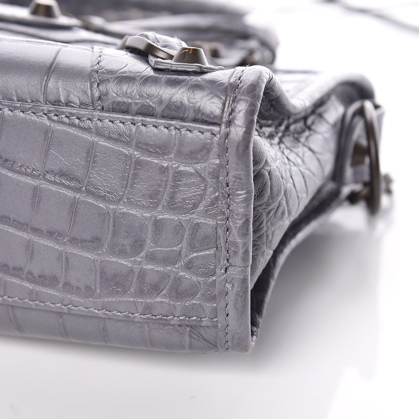 Calfskin Crocodile Embossed Classic Hardware Mini City Gris Beton