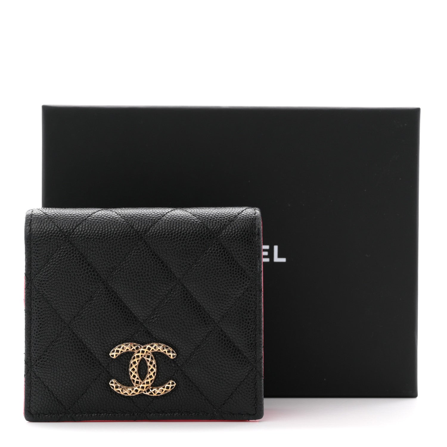 Chanel Caviar Metal Perforated Quilted CC Compact Bifold Wallet Black 10 of 10