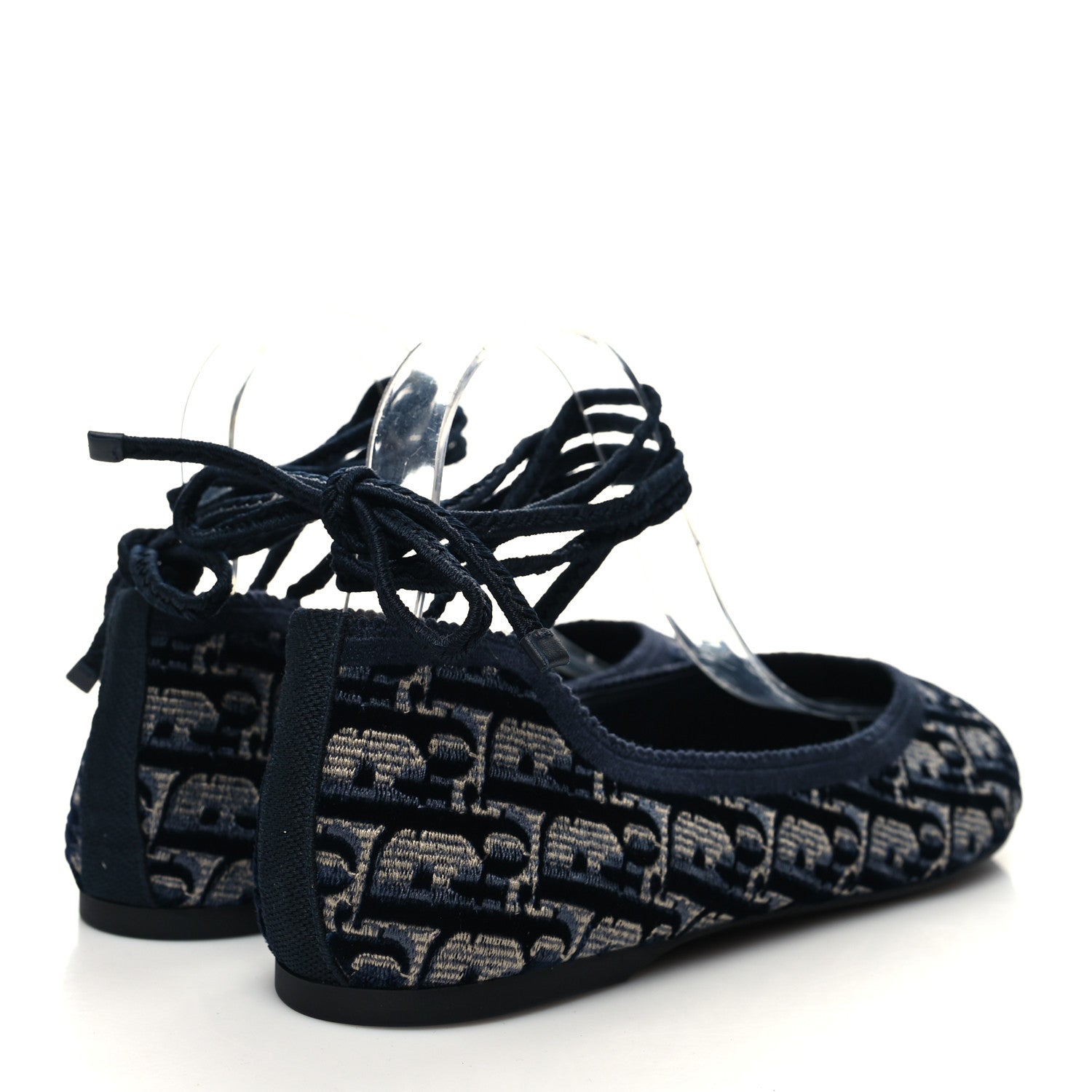 Christian Dior Velvet Oblique Poeme Laced Ballerina Flats 40 Blue 4 of 8