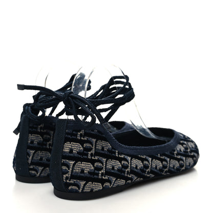 Christian Dior Velvet Oblique Poeme Laced Ballerina Flats 40 Blue 4 of 8