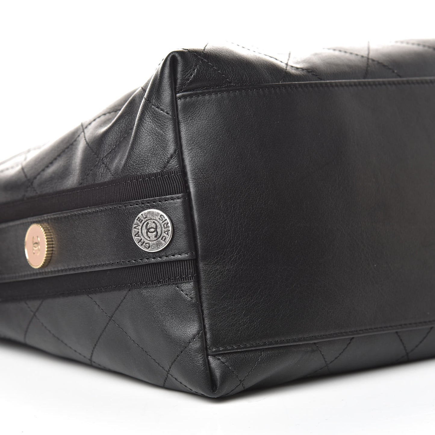 Calfskin Stitched Large Button Up Hobo Black