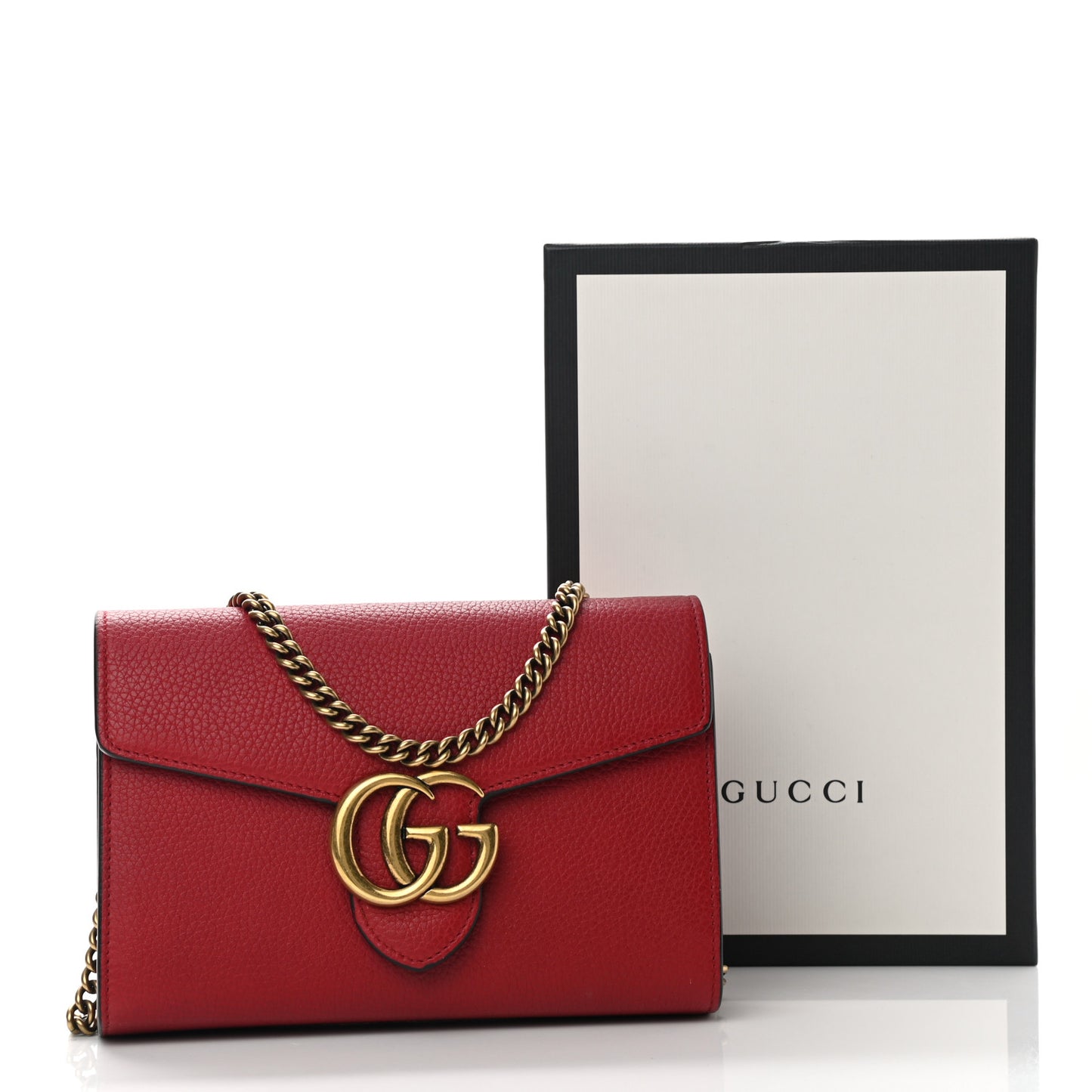 Calfskin GG Marmont Chain Wallet Vulcanic Red