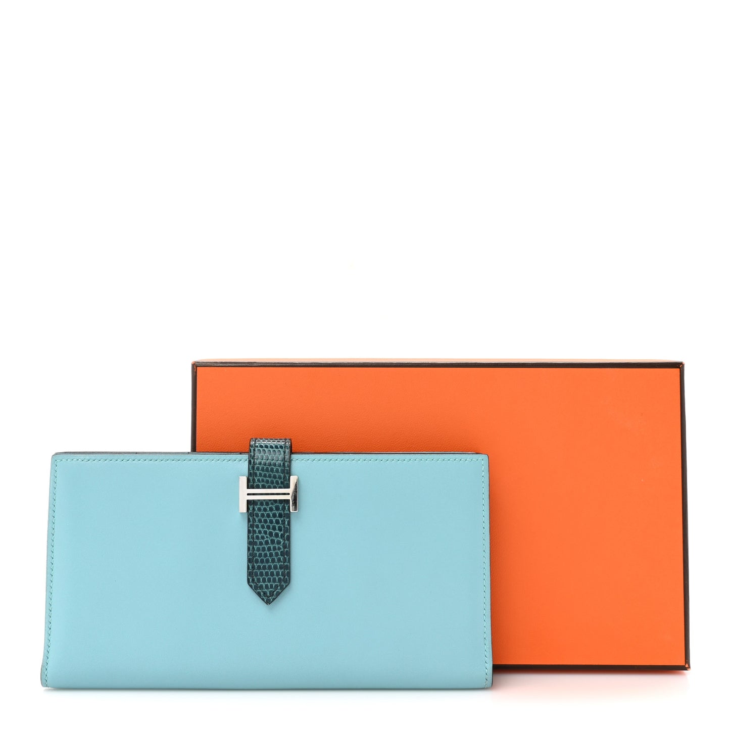 Tadelakt Lizard Bearn Gusset Wallet Bleu Atoll Bleu Petrole