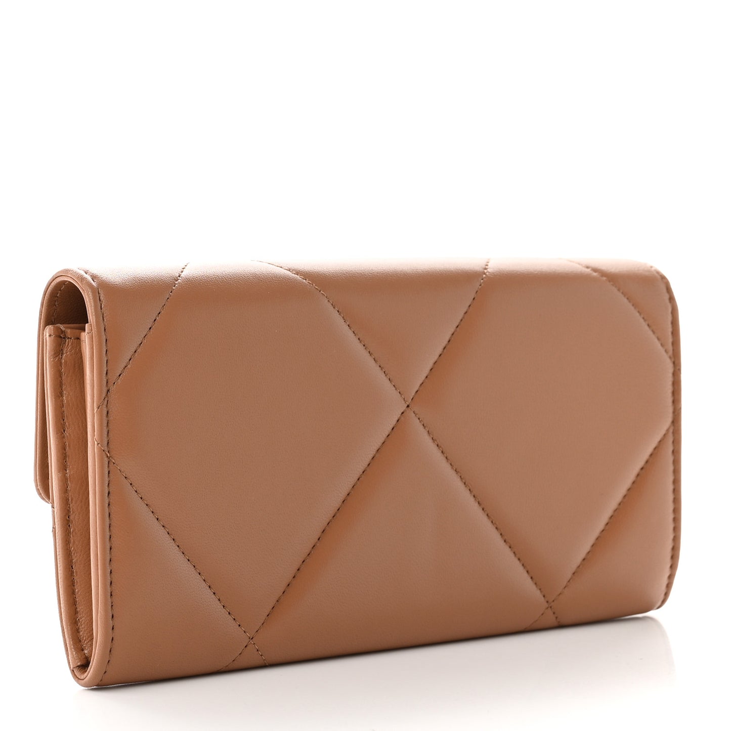 Lambskin Quilted Chanel 19 Flap Wallet Brown