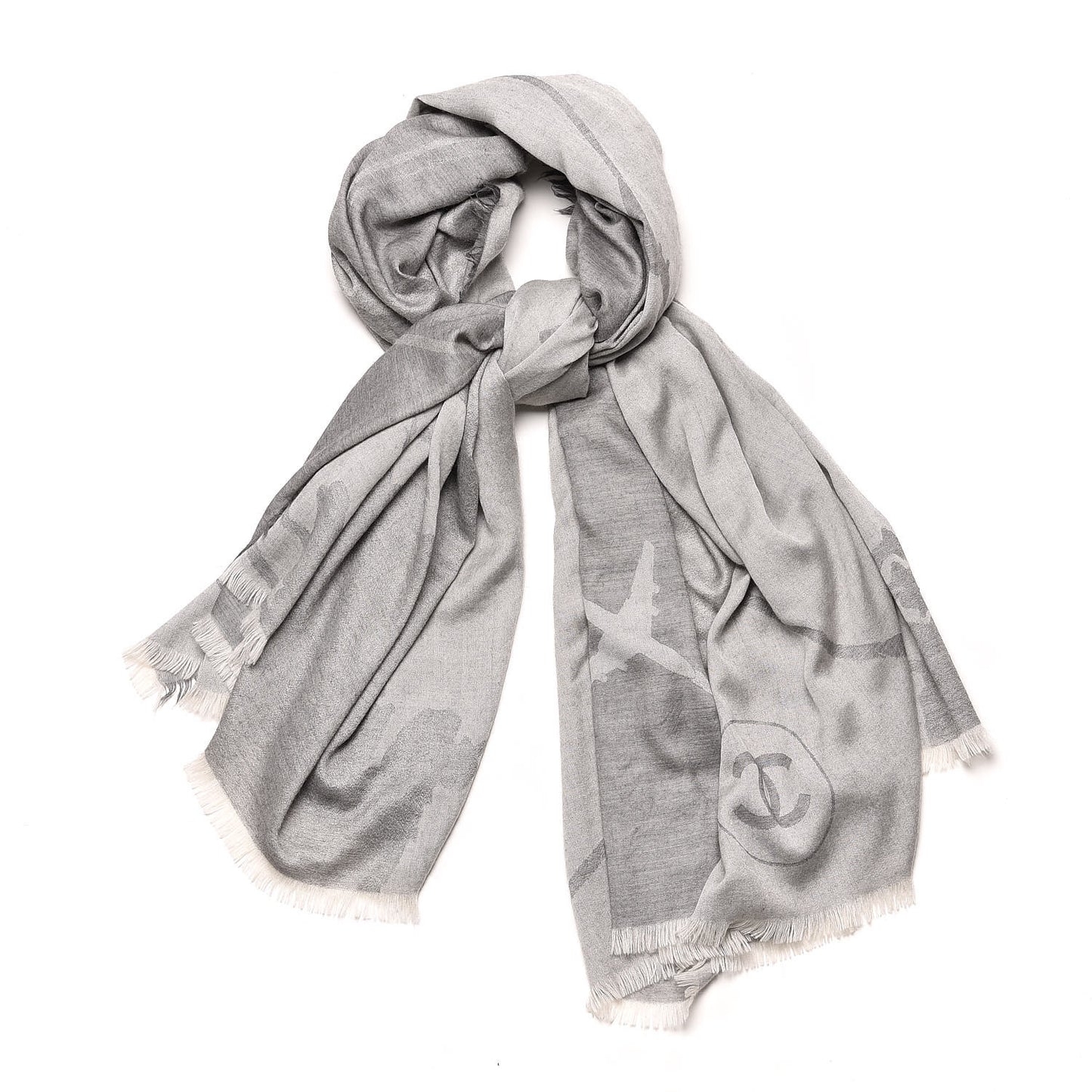 Cashmere Airplane Shawl Grey White