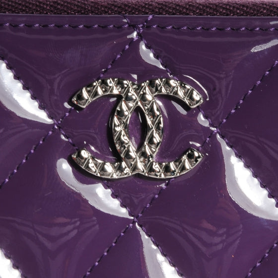 Patent Quilted Brilliant Zip Around Wallet Purple
