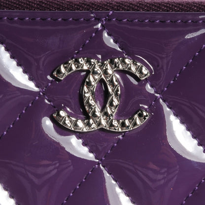 Chanel Patent Quilted Brilliant Zip Around Wallet Purple 6 of 9