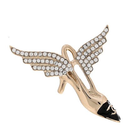 Chanel Crystal CC Heel Wing Brooch Gold Black 1 of 4