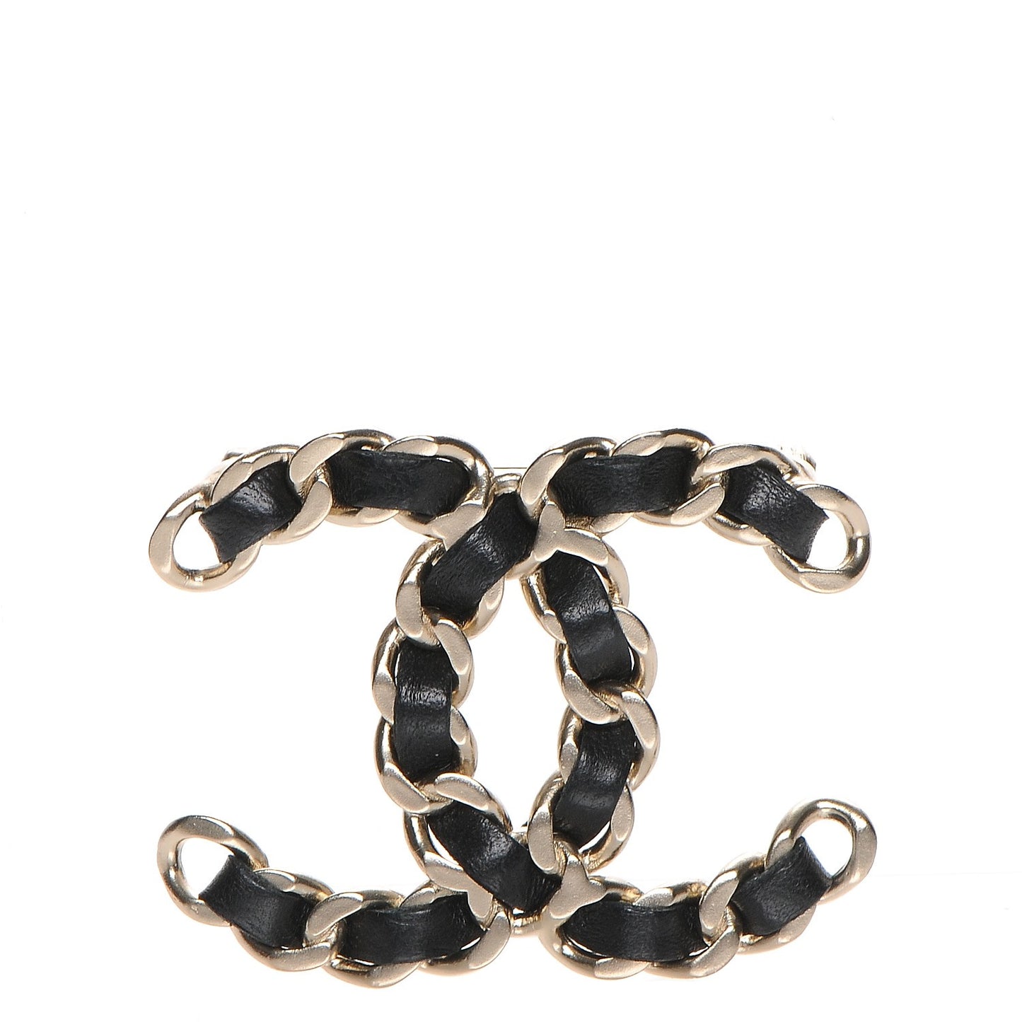 Lambskin Chain CC Brooch Black Gold