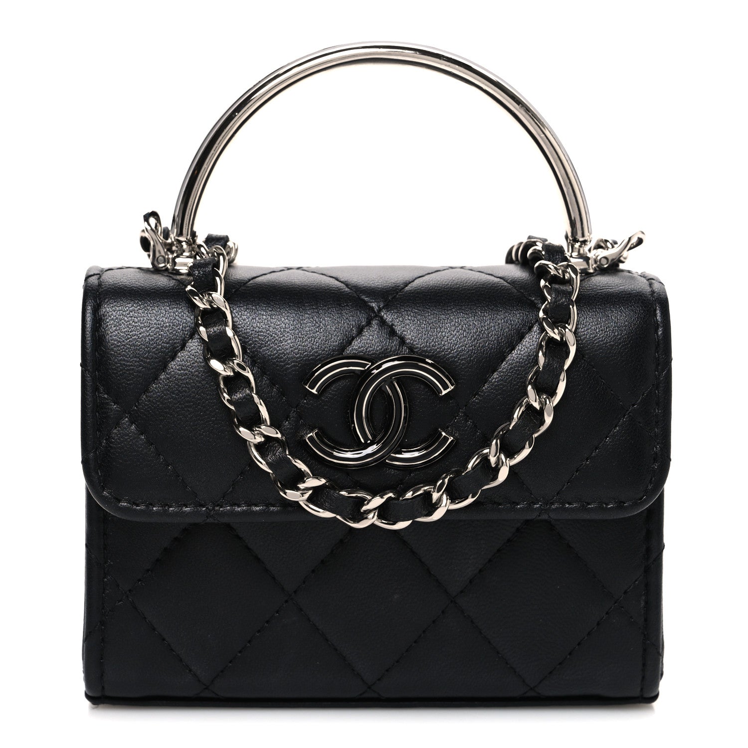 Chanel Lambskin Quilted Mini Metal Top Handle Flap Clutch With Chain  Black 1 of 10
