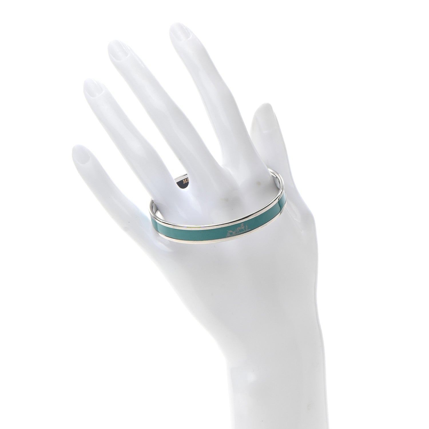 Hermes Enamel Printed Narrow Caleche Bracelet 70 Malachite 2 of 6