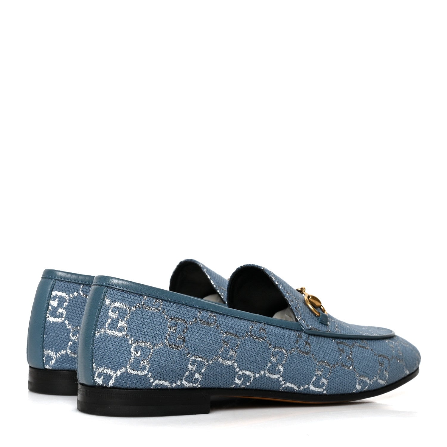 Gucci Canvas Lame GG Monogram Horsebit Womens Jordaan Loafers 39 Blue Silver Cornflower Blue 4 of 8