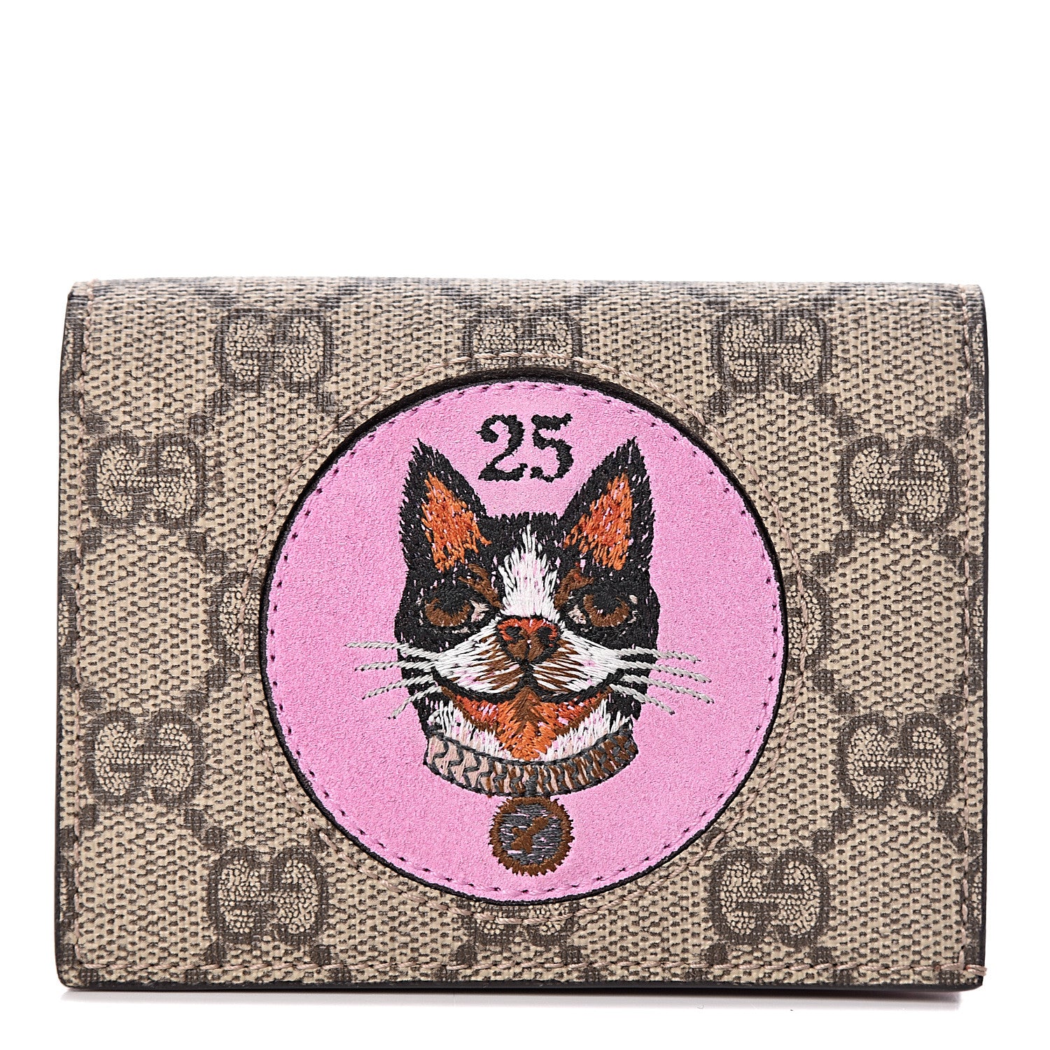 Gucci GG Supreme Monogram Bosco Patch Card Case Wallet Beige Malva Hibiscus Red 1 of 6