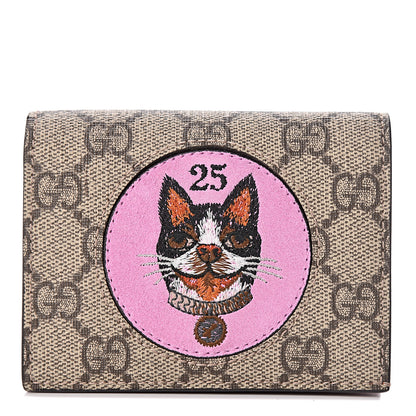 Gucci GG Supreme Monogram Bosco Patch Card Case Wallet Beige Malva Hibiscus Red 1 of 6