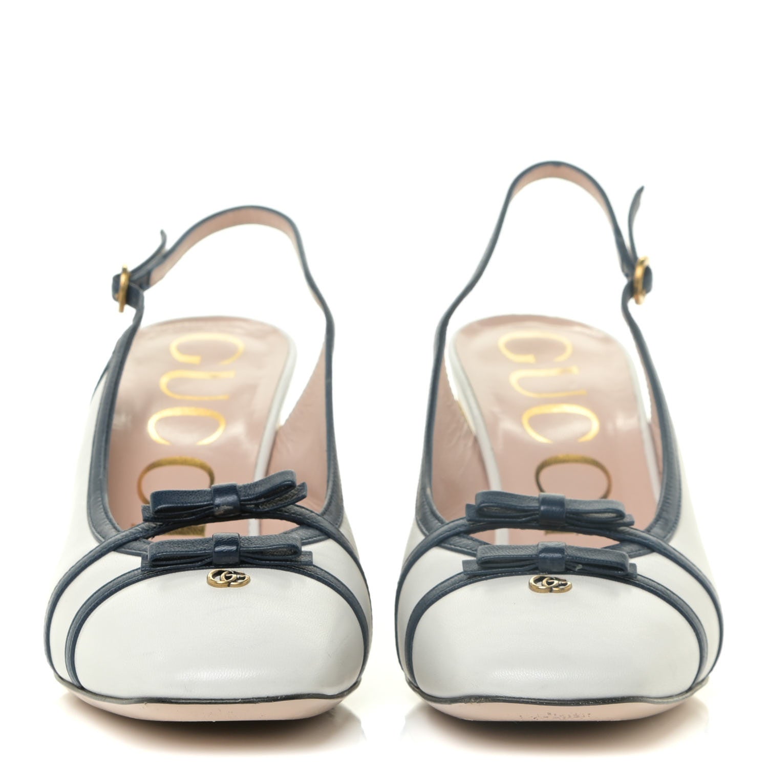 Gucci Malaga Kid Bow Bow Mid Heel Slingback Pumps 36.5 White Navy 2 of 16