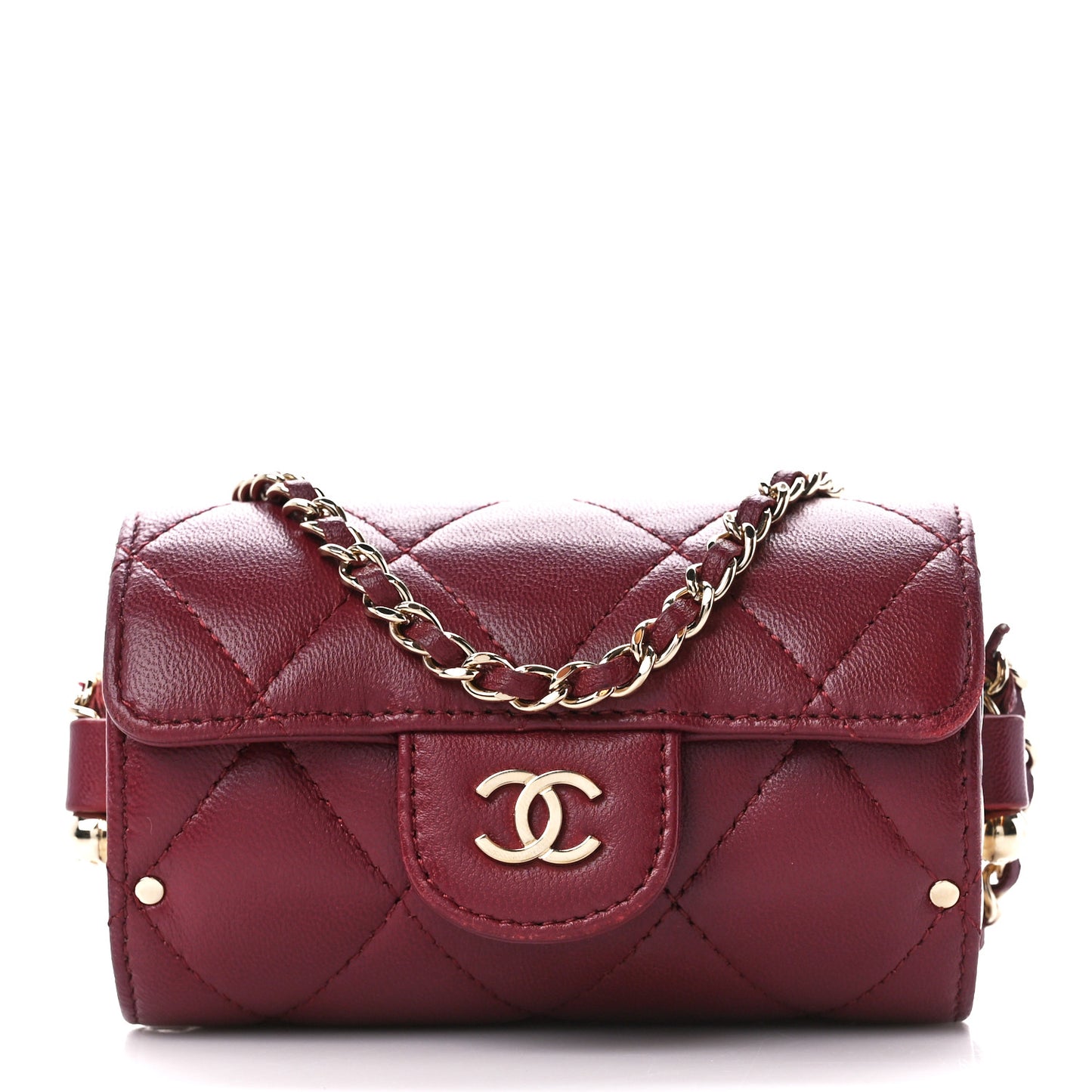 Lambskin Quilted Box Of Secrets Card Holder With Chain Burgundy