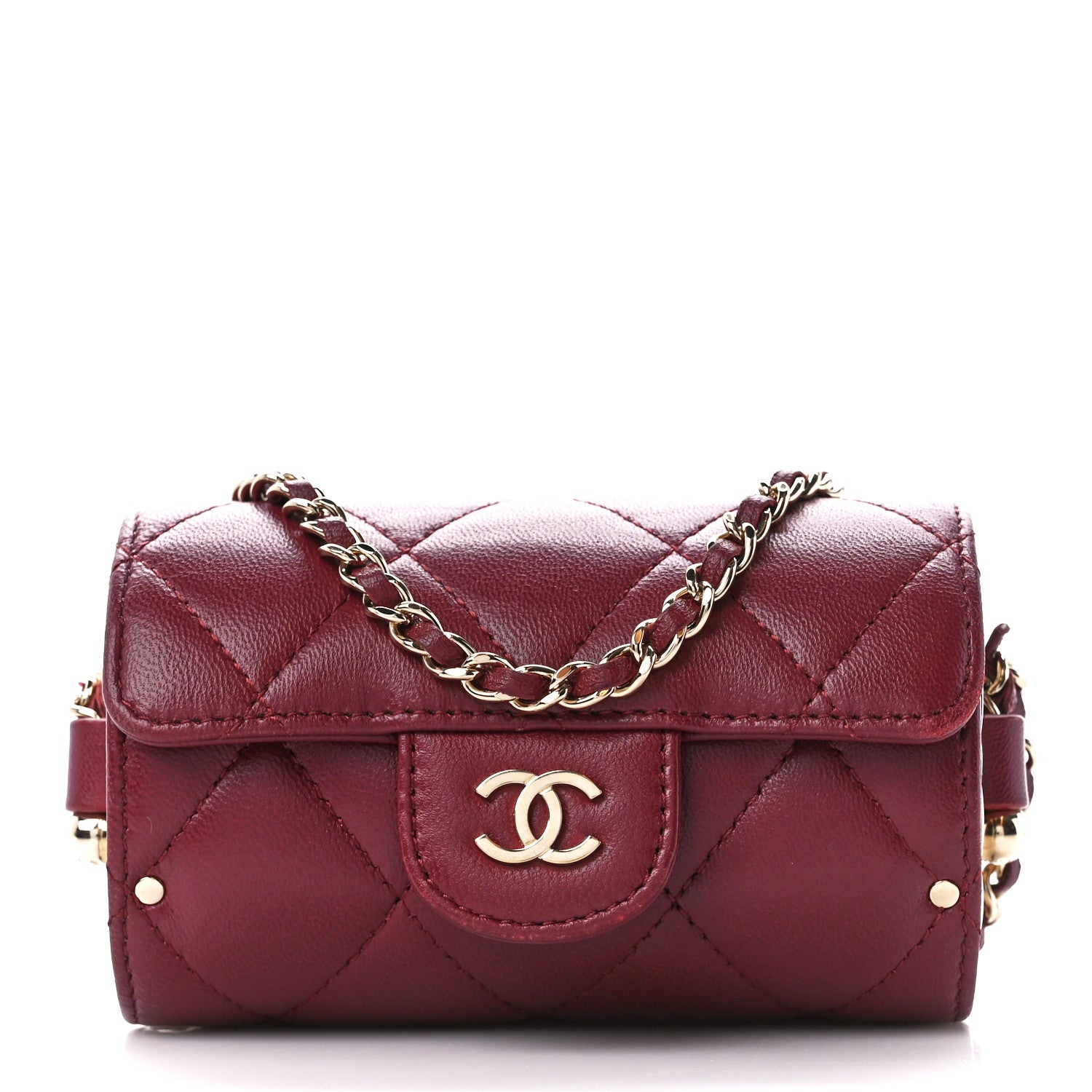 Chanel Lambskin Quilted Box Of Secrets Card Holder With Chain Burgundy 1 of 11