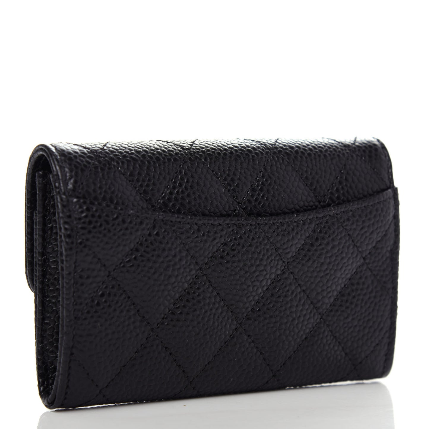 Caviar Quilted Flap Card Holder Wallet Black