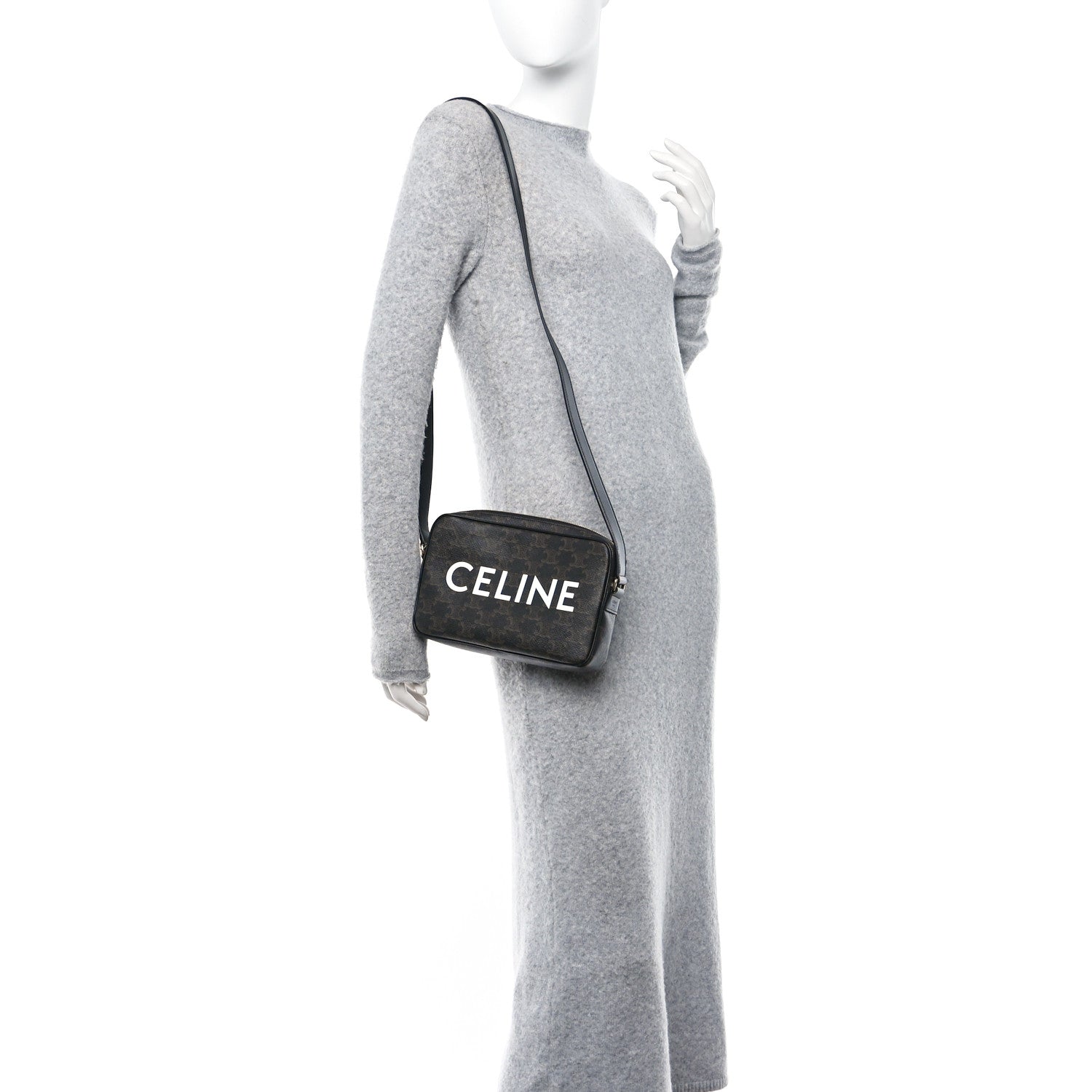 Celine Triomphe Canvas Medium Messenger Bag Black 2 of 10