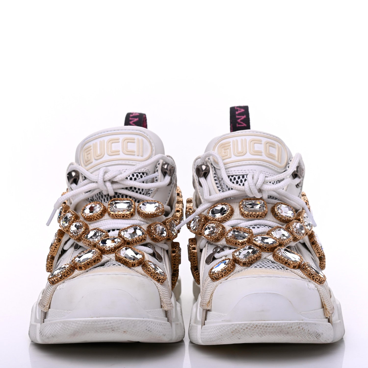 Gucci X SEGA Mesh Calfskin Suede Removable Crystals Womens Flashtrek Sneakers 38.5 Great White 2 of 23