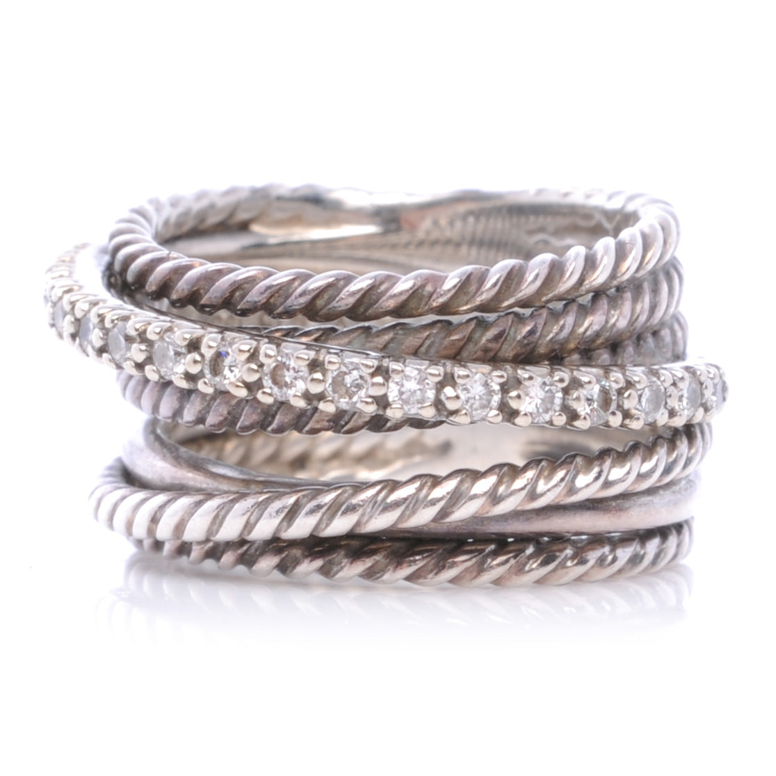 14k Sterling Silver Diamond Crossover Cable Ring 4