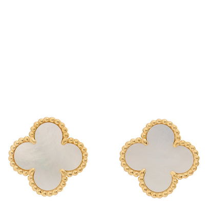 Van Cleef & Arpels 18K Yellow Gold Mother of Pearl Vintage Alhambra Earrings 1 of 4