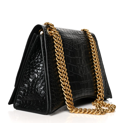 Balenciaga Extra Supple Calfskin Crocodile Embossed Medium Crush Chain Bag Black 2 of 11