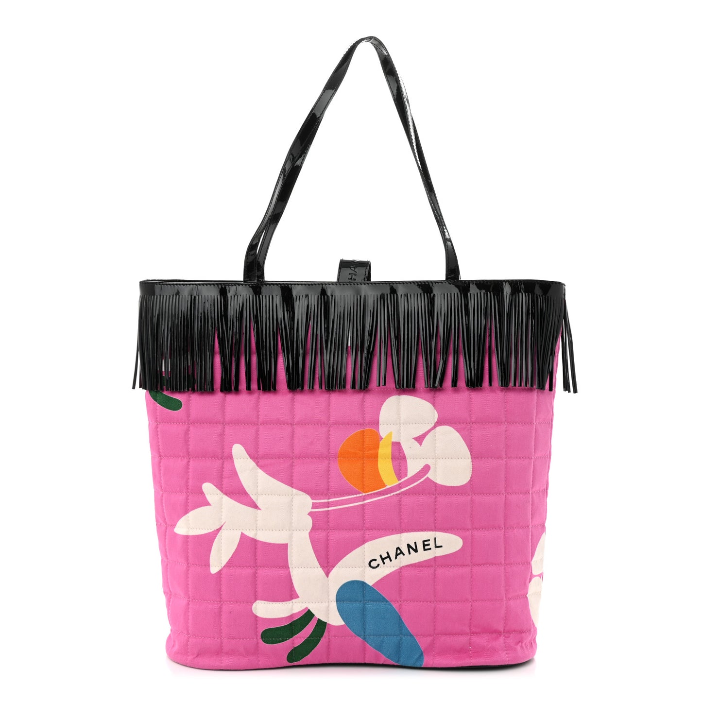 Canvas Patent Large Fringe Tote Pink