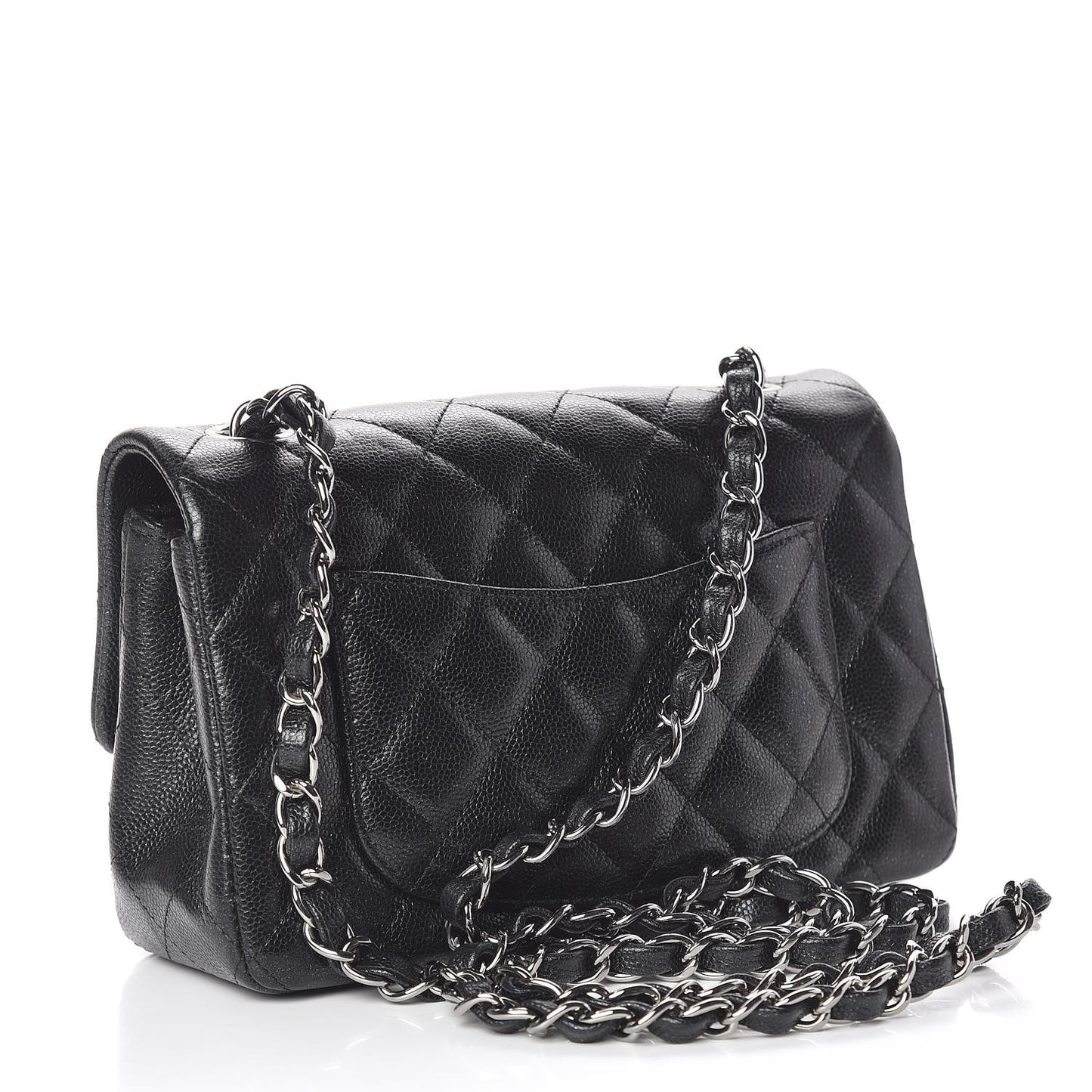 Iridescent Caviar Quilted Mini Rectangular Flap Black