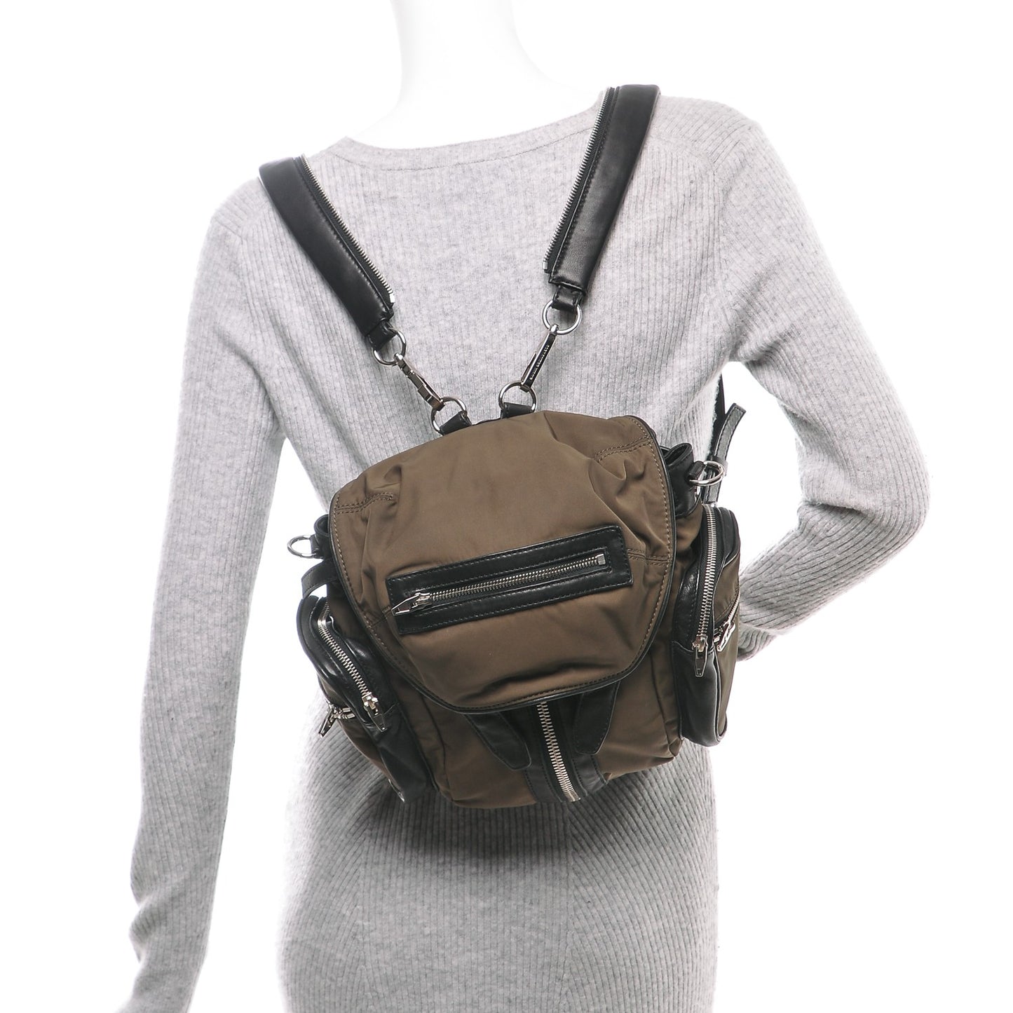 Lambskin Nylon Mini Marti Backpack Military Green Nickel Hardware