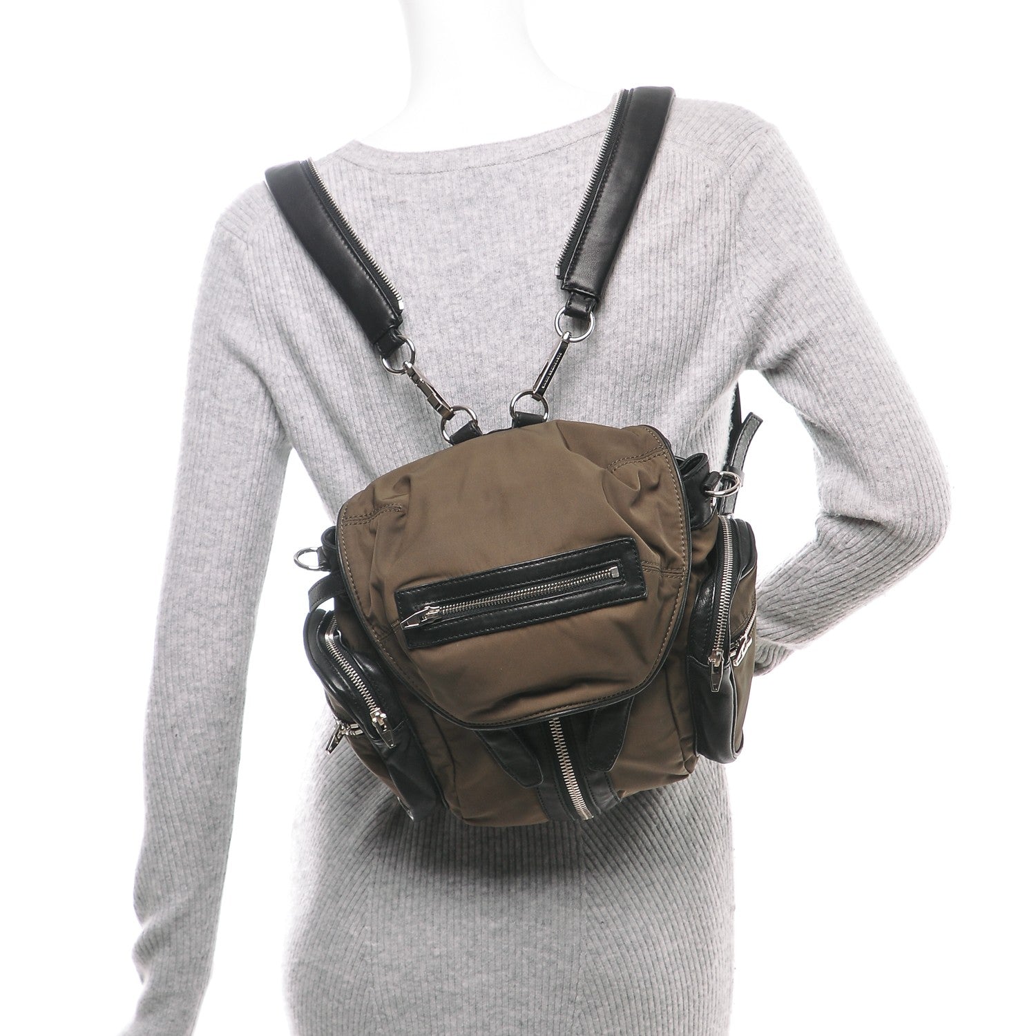 Alexander Wang Lambskin Nylon Mini Marti Backpack Military Green Nickel Hardware 3 of 7