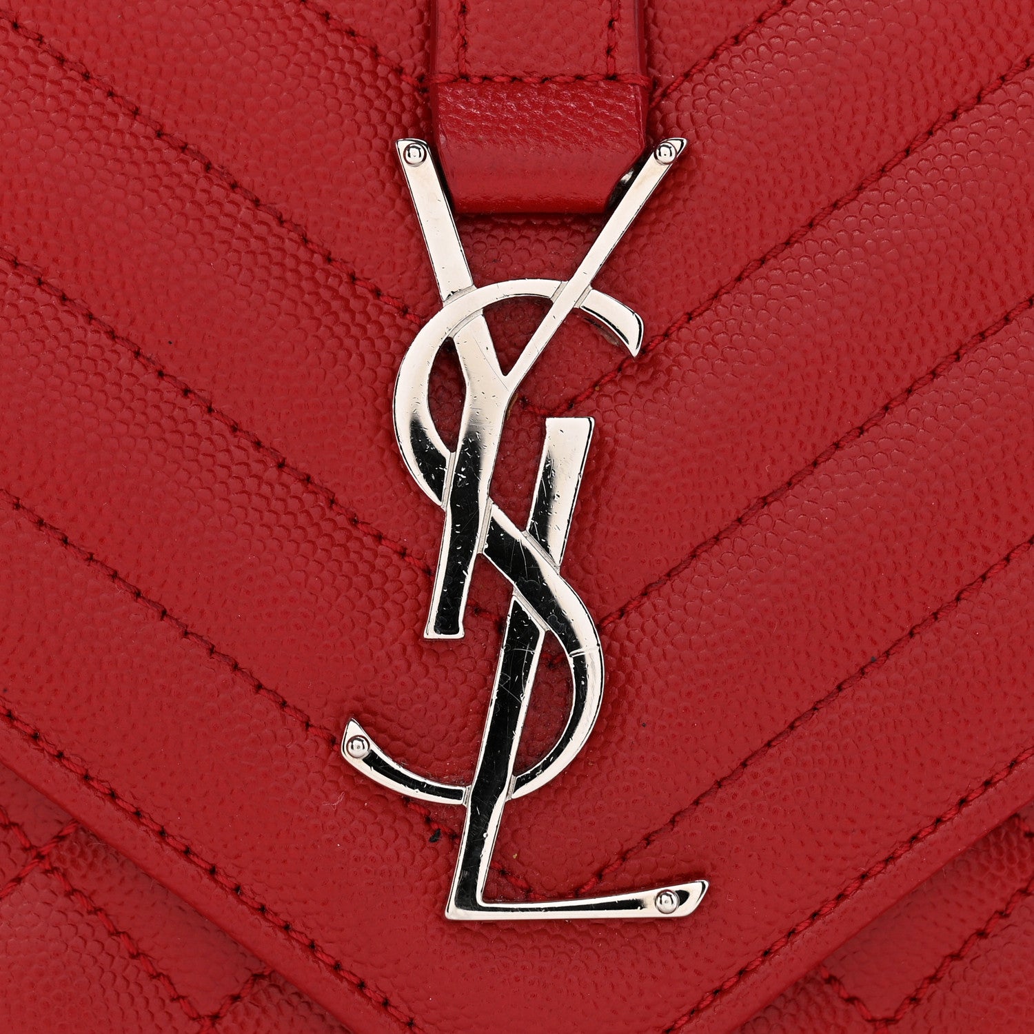 Saint Laurent Grain De Poudre Textured Mixed Matelasse Triquilt Medium Monogram Satchel New Red 12 of 14