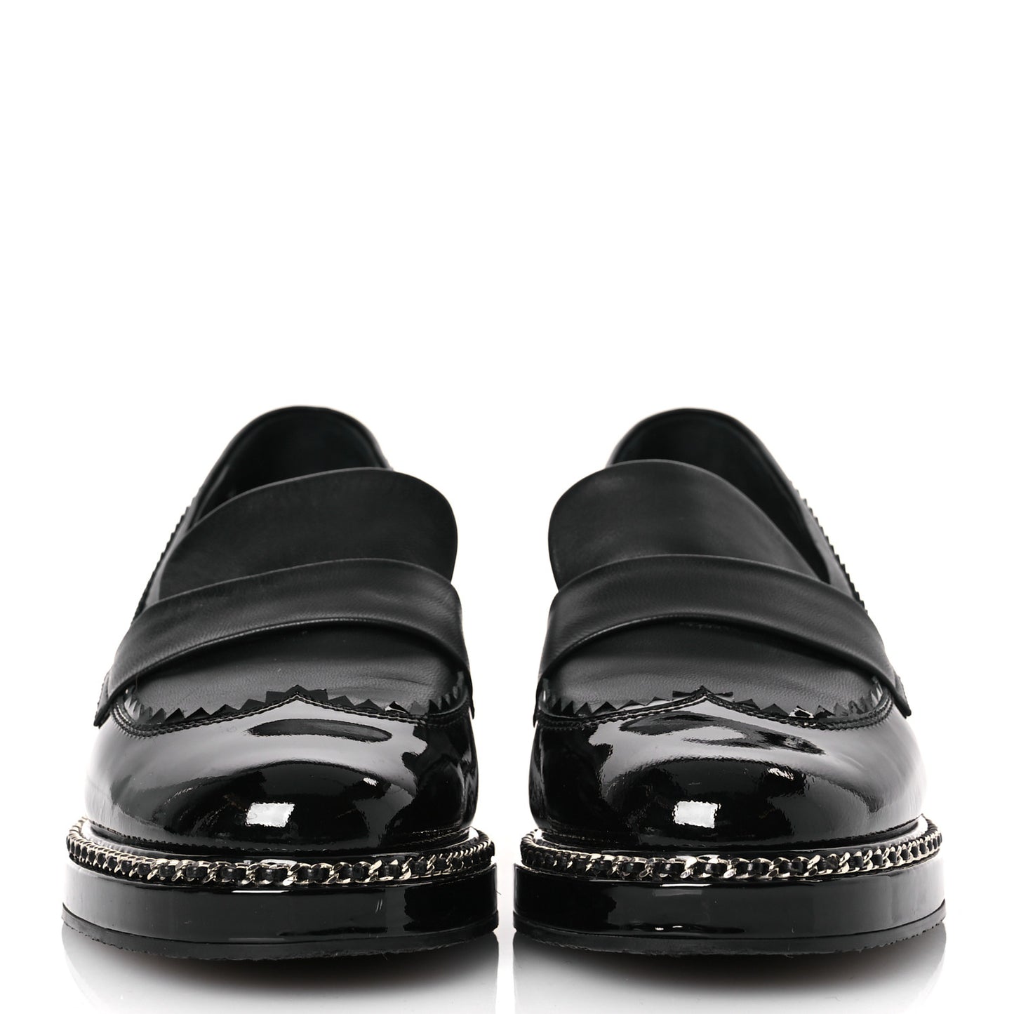 Patent Lambskin CC Chain Mocassin Loafers 37 Black