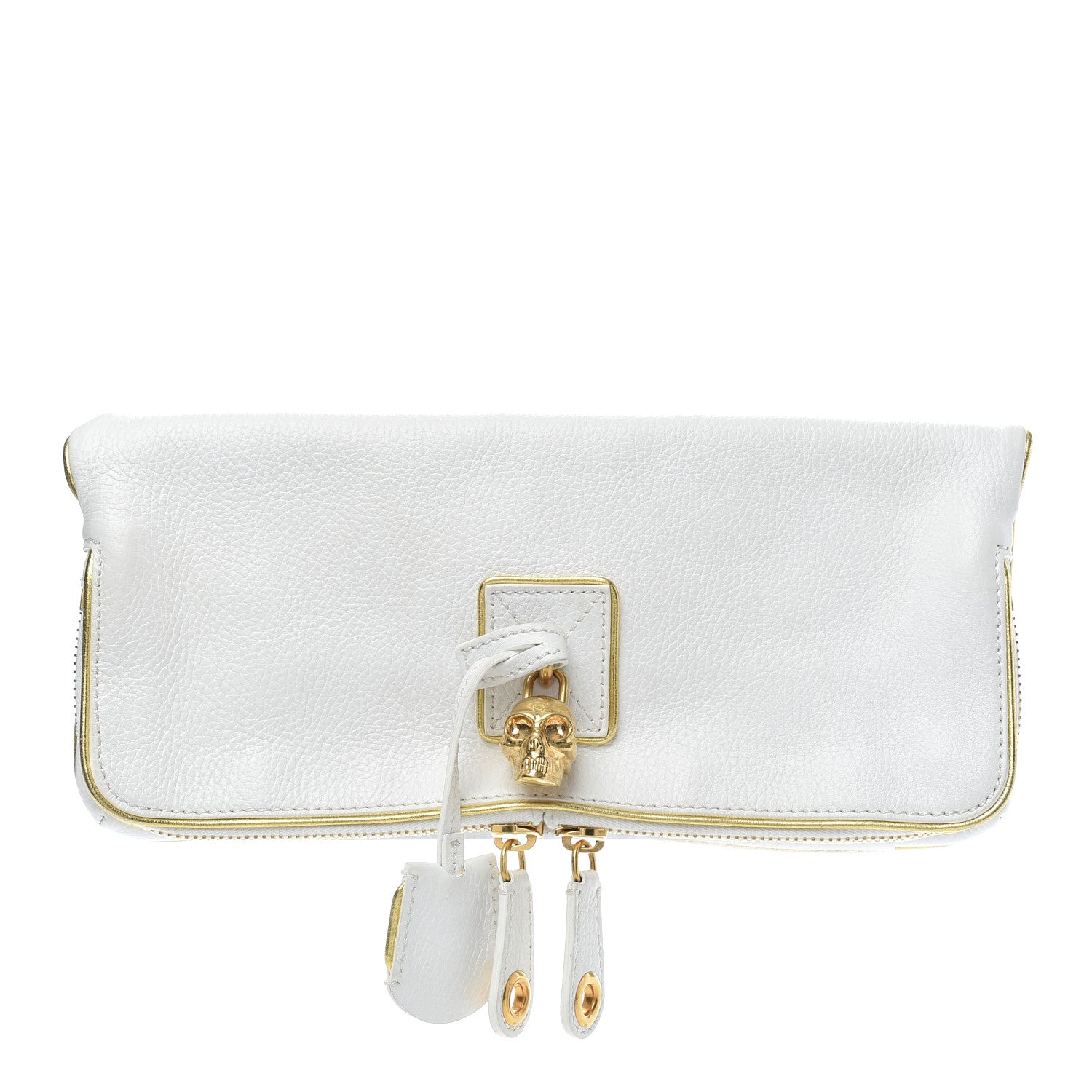 Alexander McQueen Grainy Calfskin Padlock Skull Clutch White 1 of 5