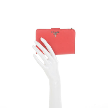 Prada Saffiano Metal Compact Wallet Red 2 of 7
