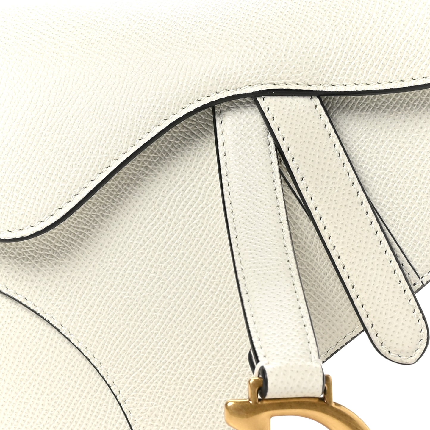 Grained Calfskin Mini Saddle Bag White