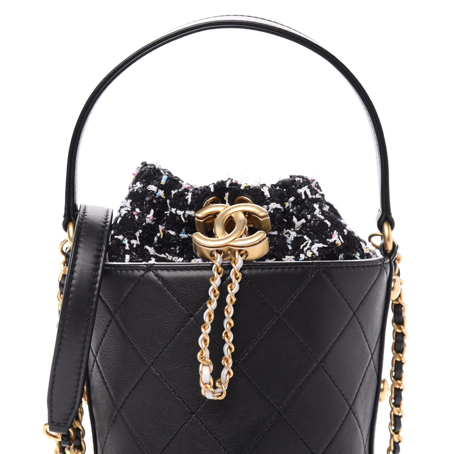 Chanel Calfskin Tweed Small CC Chain Bucket Drawstring Bag Black Multicolor 10 of 11