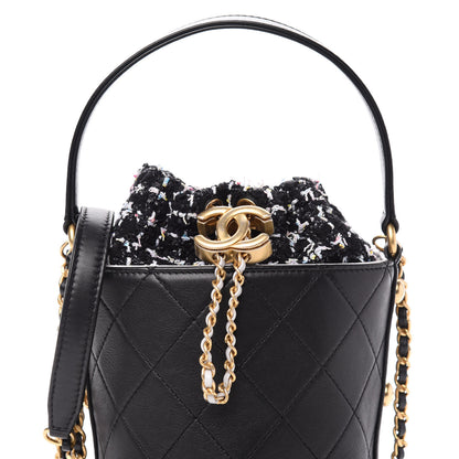 Chanel Calfskin Tweed Small CC Chain Bucket Drawstring Bag Black Multicolor 10 of 11