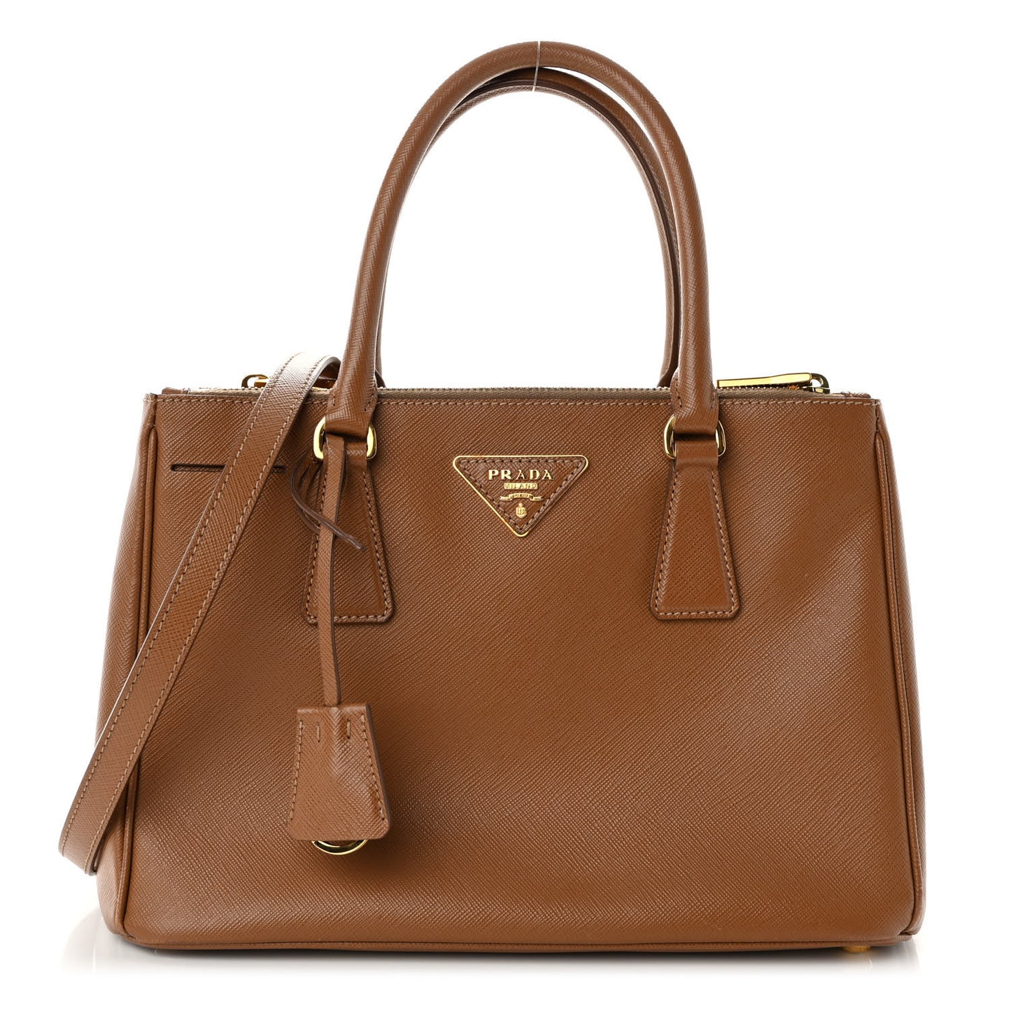 Saffiano Small Galleria Double Zip Tote Caramel