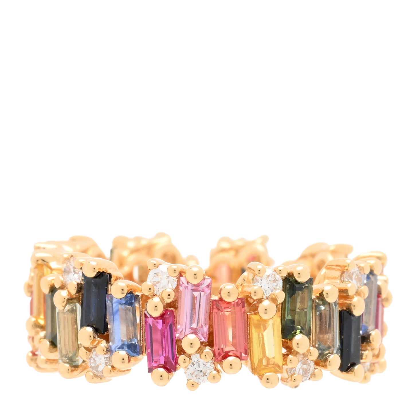18K Yellow Gold Diamond Sapphire Ruby Shimmer Audrey Rainbow Eternity Band Ring 57 8