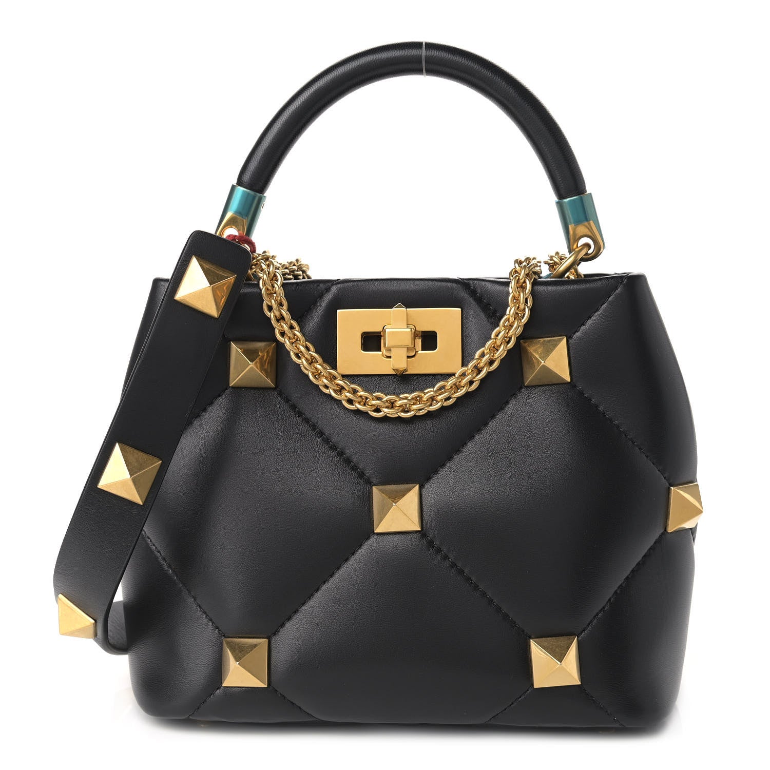 Valentino Garavani Nappa Small Roman Stud The Handle Bag Black 1 of 8