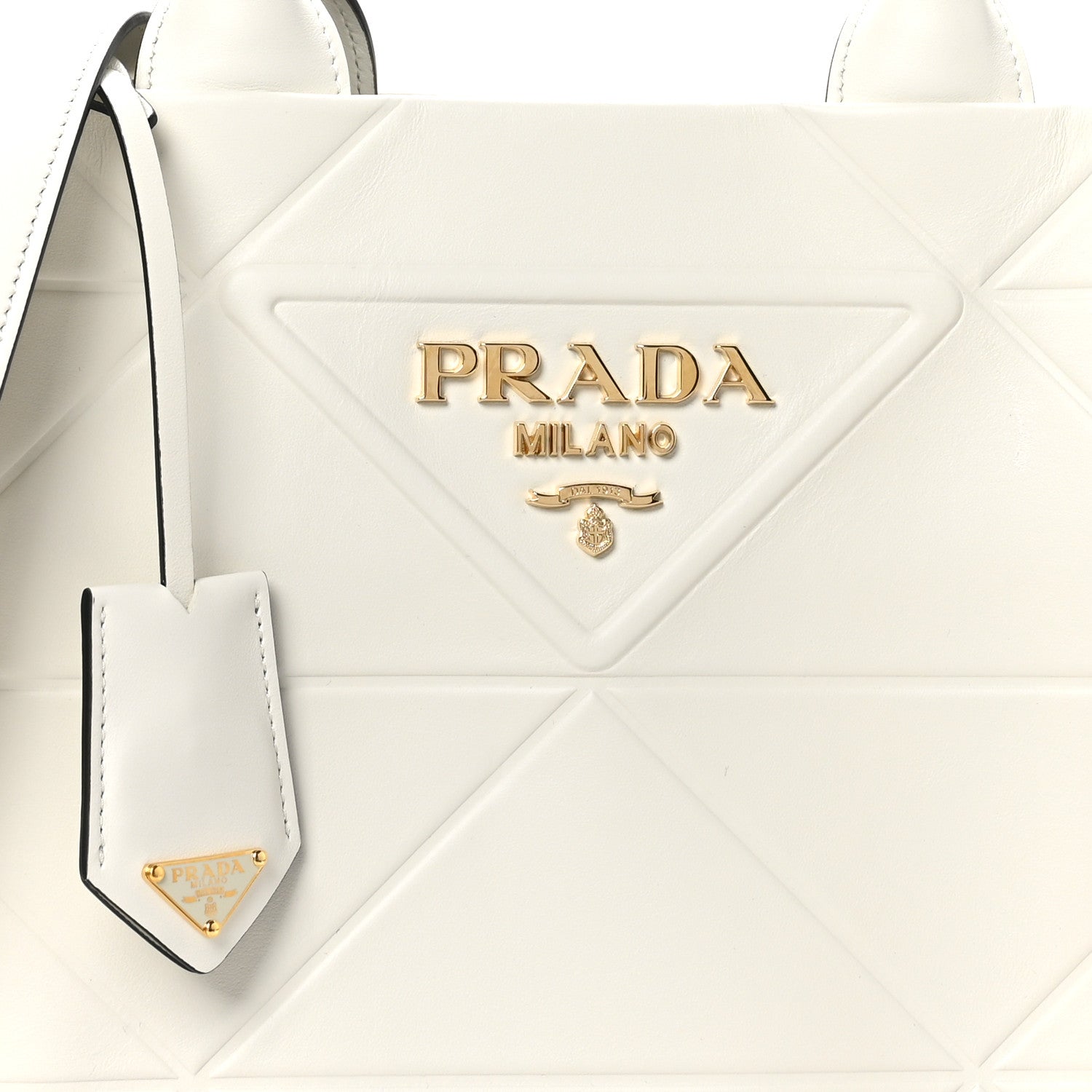 Prada Soft Calfskin Triangolo Symbole Embossed Small Tote White 7 of 10