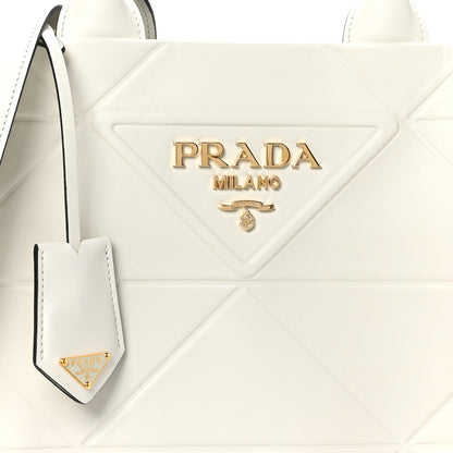 Prada Soft Calfskin Triangolo Symbole Embossed Small Tote White 7 of 10