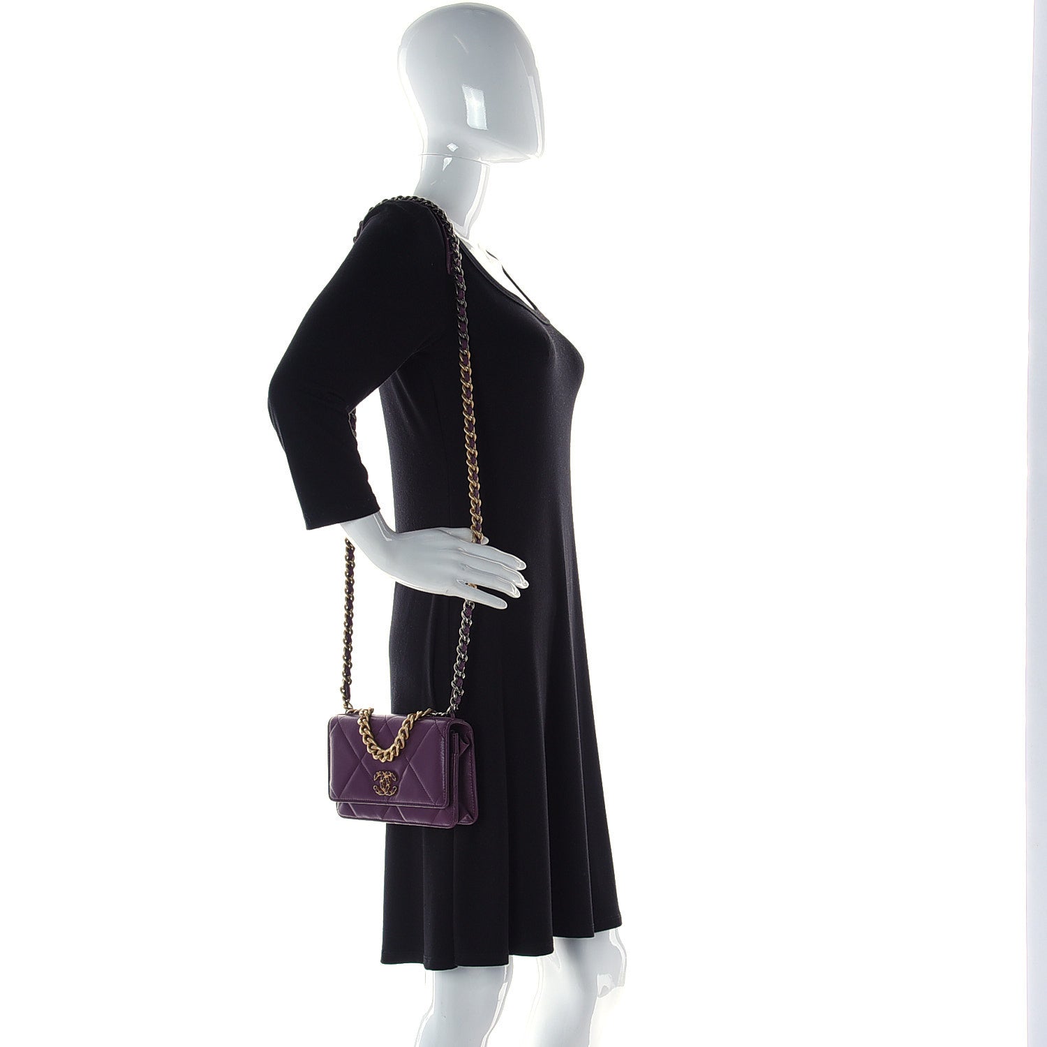 Chanel Lambskin Quilted Chanel 19 Wallet On Chain WOC Purple 2 of 14