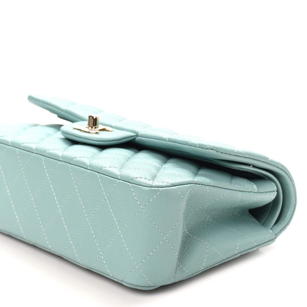 Caviar Quilted Small Double Flap Light Blue