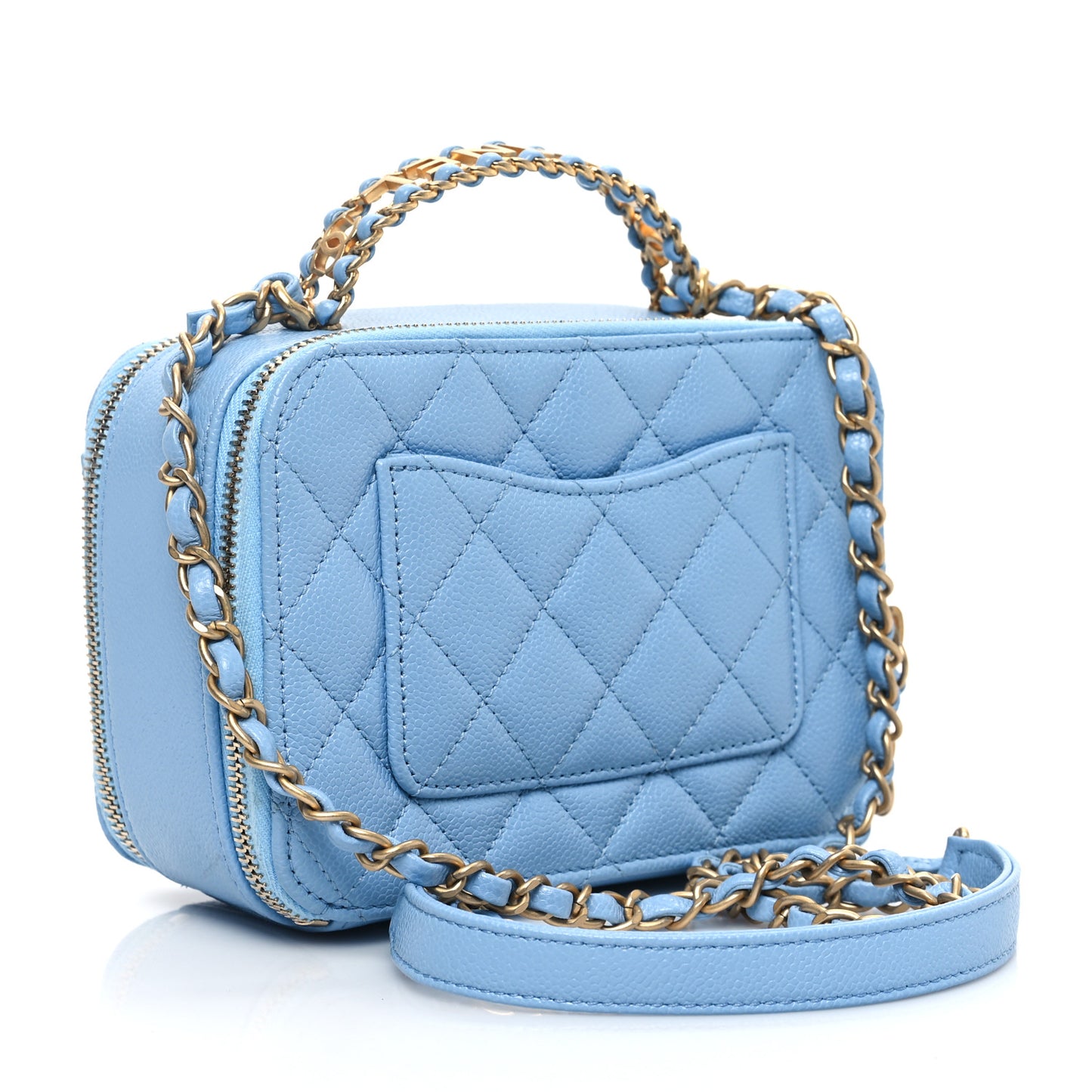 Caviar Quilted Mini Pick Me Up Vanity Case Light Blue