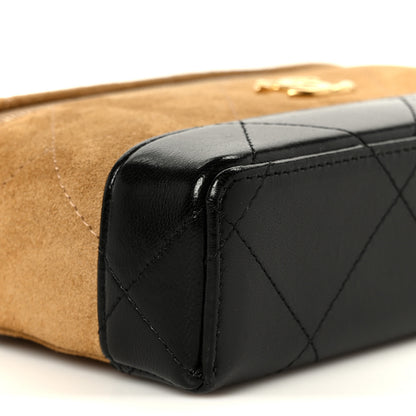 Chanel Suede Calfskin Shiny Lambskin Stitched Top Handle Slim Vanity Case With Chain Beige Black 9 of 11