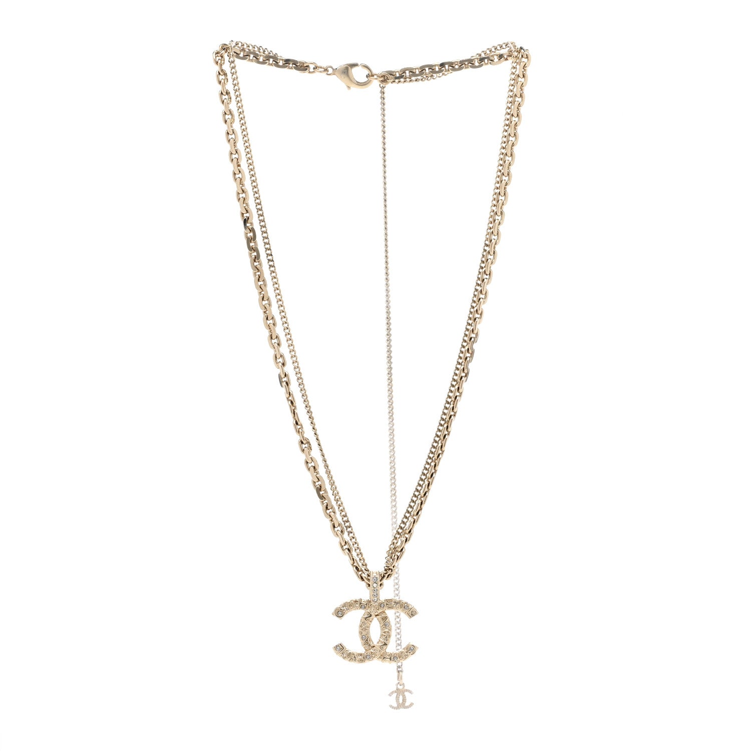 Chanel Crystal CC Multi Strand Chain Necklace Gold 3 of 5