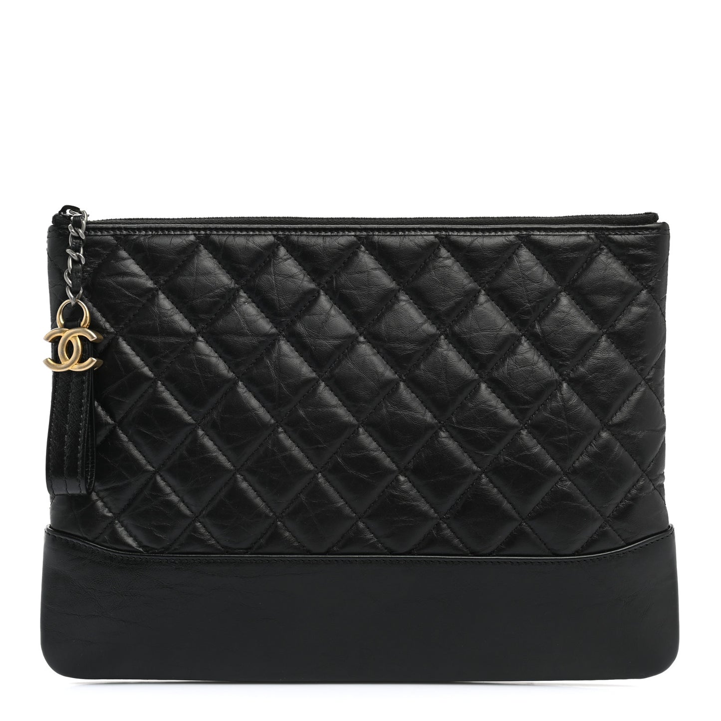 Aged Calfskin Quilted Medium Gabrielle Cosmetic Case Black