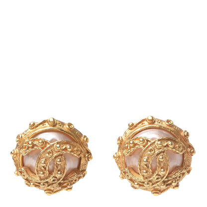Chanel Pearl CC Clip On Earrings Gold 1 of 4